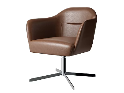 Brown Leather Office Chair With Armrests Swivel Function Metal Base and Modern Design 3d model