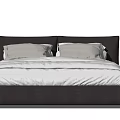 Elegant Modern Double Bed Featuring Dark Headboard And Soft Gray Bedding