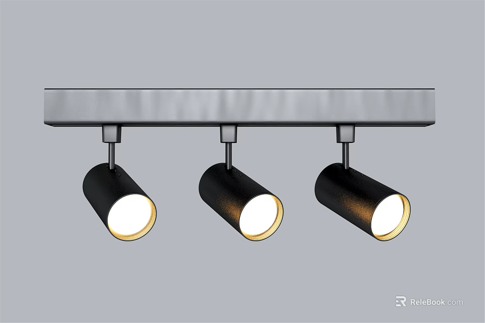 Modern Black Track Spotlights With Illuminated Lamps And Silver Rail Design 3d model 