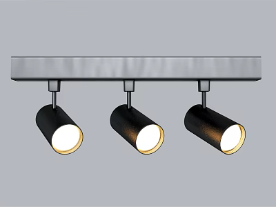 Modern Black Track Spotlights With Illuminated Lamps And Silver Rail Design 3d model