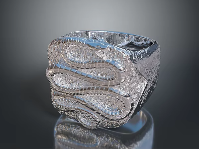 Silver Chandelier With Intricate Textured Design Shiny Surface And Dark Background Reflection 3d model