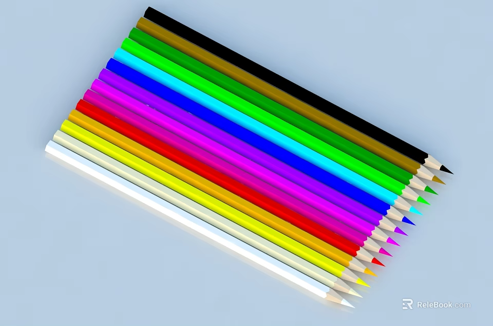 Vibrant Colored Pencils With Assorted Colors Neatly Arranged On Light Background 3d model 