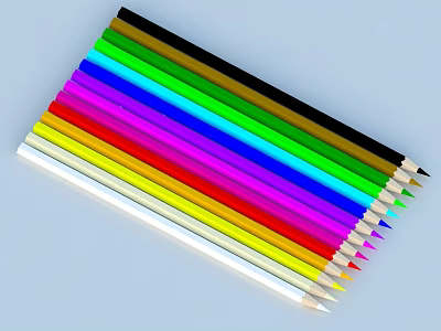 Vibrant Colored Pencils With Assorted Colors Neatly Arranged On Light Background 3d model
