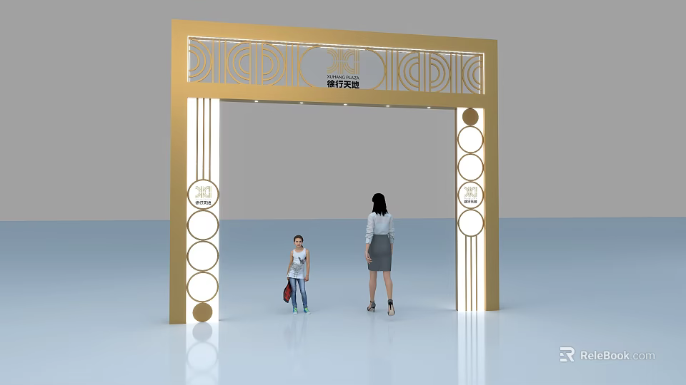 Golden Activity Gateway With Geometric Patterns And Circular Ornaments For Events 3d model 