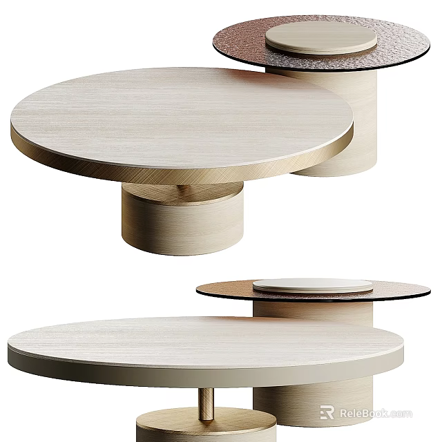 Modern Round Coffee Table Design With Layered Structure And Wooden Base 3d model 