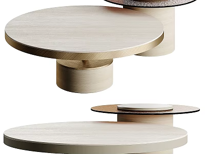 Modern Round Coffee Table Design With Layered Structure And Wooden Base 3d model