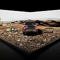 Red Pickup Truck On Off Road Terrain With Roof Lights