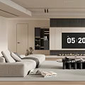 Modern Living Room Interior With TV Wall Sofa Coffee Table And Fireplace