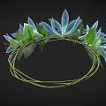 Decorative Flower Wreath With Blue Petals And Green Leaves For Hanging