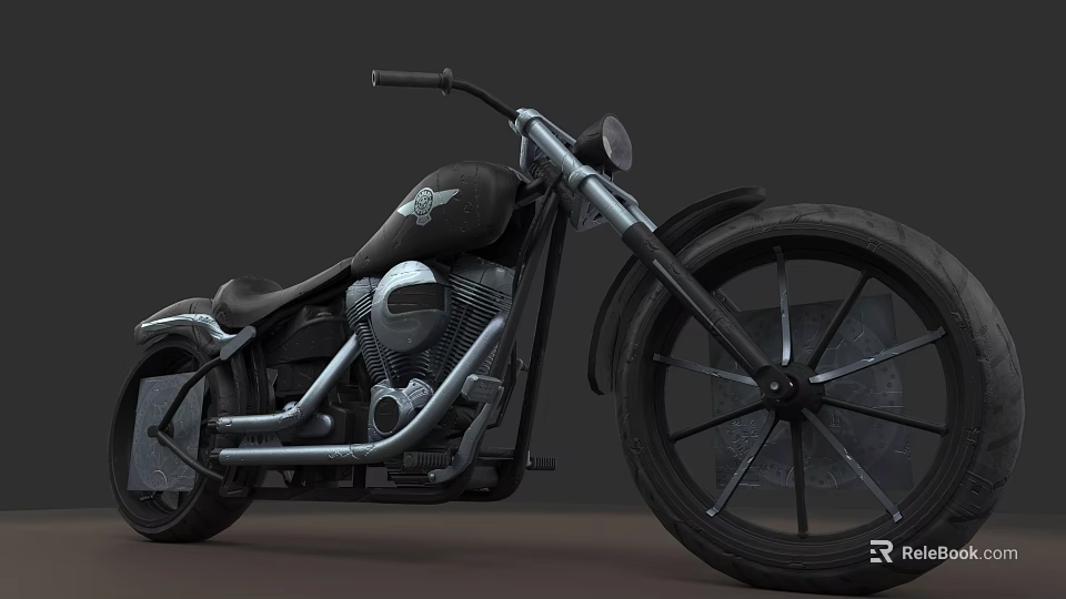 Classic Vintage Motorcycle With Black Leather Seat Chrome Exhaust And Large Wheels 3d model 