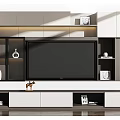 Modern TV Wall Cabinet With Glass Doors Storage Shelves And Decorative Accents