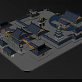 Ancient Chinese Architectural Complex Model Featuring Blue Tiled Roofs Courtyard And Pagoda Structures 3d model
