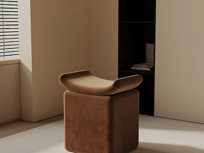 Modern Brown Velvet Upholstered Side Table With Square Base And Curved Top For Living Room 3d model