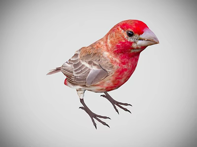 Red Headed Bird With Gray Feathers Standing Isolated On Plain Gray Background 3d model