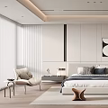 Modern Bedroom Interior Design With Panel Wall Abstract Art Throw Pillows And Armchair Rug