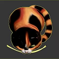 Colorful Cartoon Cat Sitting With Orange Black White Fur Green Eyes And Pink Ears