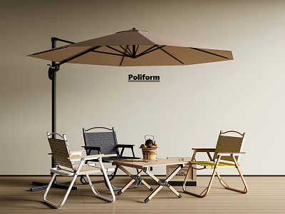 Modern Outdoor Chairs with Wicker Design and Umbrella Coffee Table for Patio Relaxation 3d model