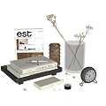 Decorative Ornament Set With Tray Books Vase Dried Flowers And Clock For Home Decor