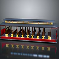 Vintage Red Yellow Bus with Gray Roof and Wooden Seats Interior Design