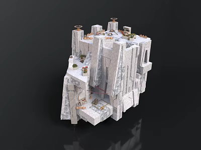 Modern Stone Architecture 3D Model With Multiple Platforms Towers And Greenery 3d model