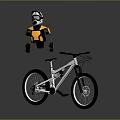 Mountain Bike with Yellow and Black Riding Gear Helmet and Protective Vest on Gray Background