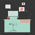 Modern Home Office Desk Setup With Computer Monitor Desk Lamp And Ergonomic Chair