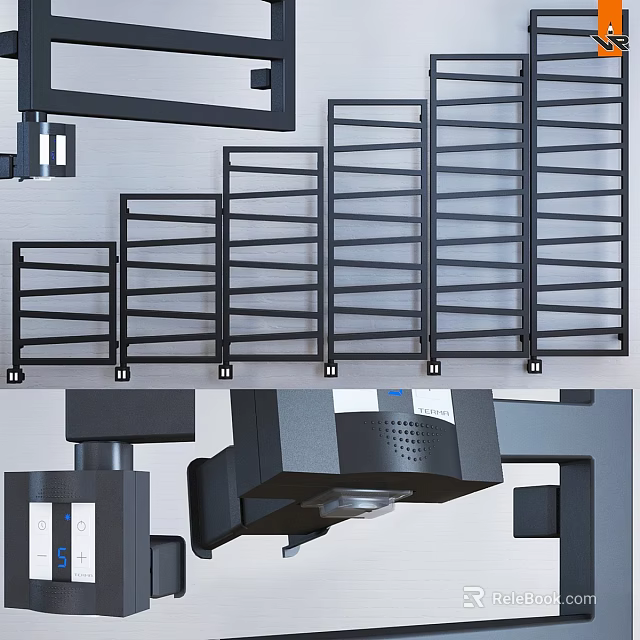Modern Bathroom Accessories Black Metal Wall Mounted Towel Racks with Storage Layers 3d model 