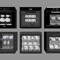 Modern Black Kitchen Appliances With Multiple Units Storing Dishes And Cups Inside 3d model