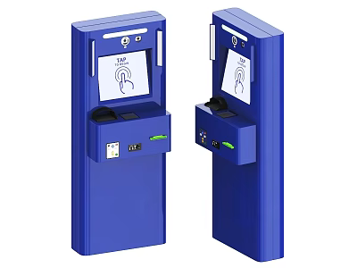 Blue Commercial Self Service Terminals With Fingerprint Scanner And Touch Screen 3d model