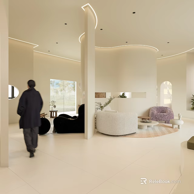 Modern Public Office Space With Open Layout Natural Light Green Plants And Comfortable Seating 3d model 