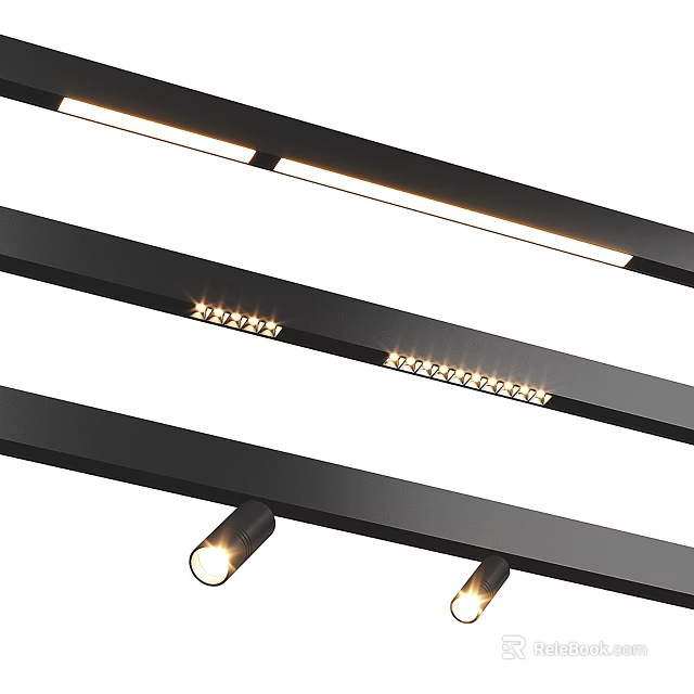 Modern LED Downlights And Spotlights With Sleek Black Frame Ceiling Lighting Design 3d model 