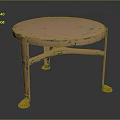 Vintage Round Dining Table With Distressed Surface And Peeling Green Paint Wooden Legs