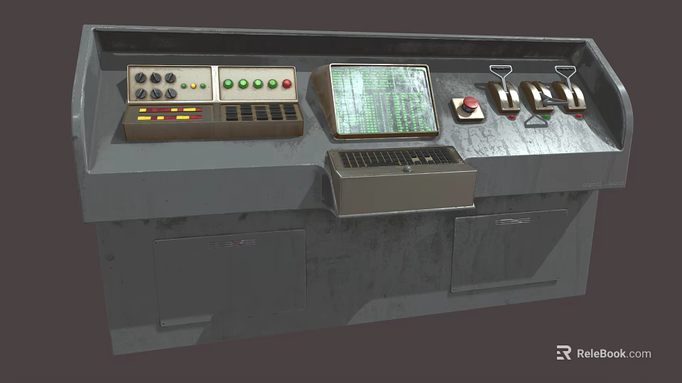 Industrial Equipment Control Console Featuring Control Panel Display Screen Buttons And Knobs 3d model 