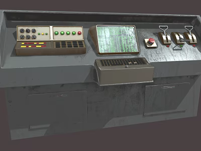 Industrial Equipment Control Console Featuring Control Panel Display Screen Buttons And Knobs 3d model