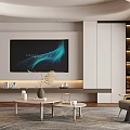 Modern TV Background Wall Design In Living Room With Decorative Shelves And Soft Lighting