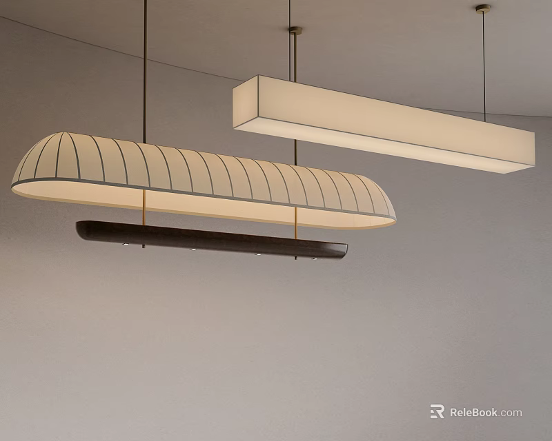 Modern Pendant Lights With Curved Striped Fabric Shade And Rectangular Frame For Interior Design 3d model