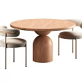 Round Wooden Dining Table Set with Comfortable Light Gray Cushioned Chairs and Brass Legs