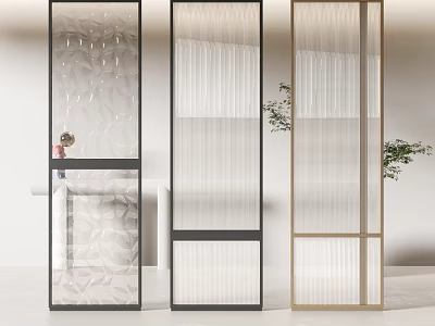 Modern Glass Room Dividers with Textured Panels and Metal Frames for Interior Design 3d model