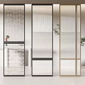 Modern Glass Room Dividers with Textured Panels and Metal Frames for Interior Design