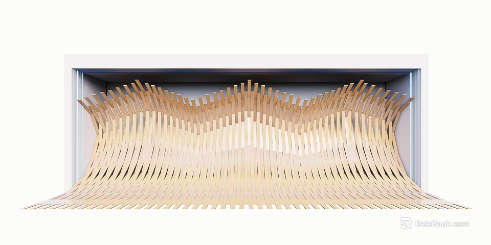 Elegant Feature Wall Design With Wavy Wooden Slats Horizontal Curved Structure 3d model 