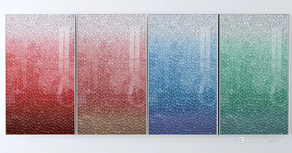 Gradient Abstract Wall Art With Textured Surface In Red Brown Blue Green Tones 3d model