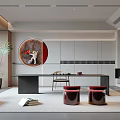 Modern Tea Room With Long Table Stools And Decorative Elements