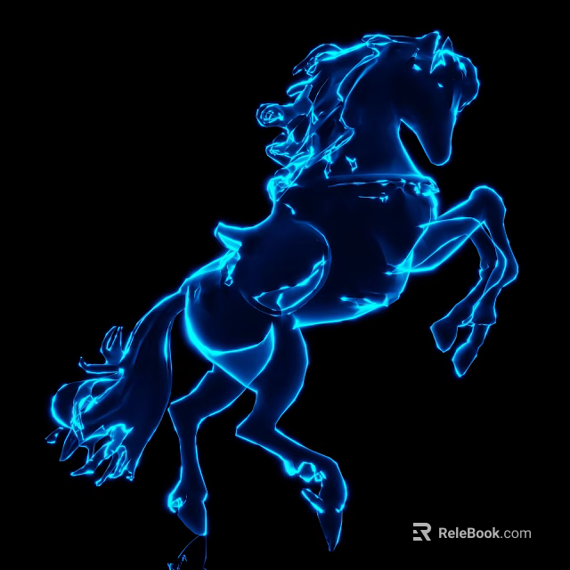 Blue Illuminated Horse Shaped Decorative Ornament Set With Dynamic Pose 3d model 