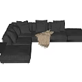 Gray Large Sectional Sofa With Plush Pillows Cozy Throw Blanket And Side Table 3d model