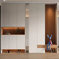 Modern Shoe Cabinet Design With White Storage Bench Display Niche Wooden Accent And Decorative Rabbit