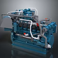 High Performance Blue Industrial Engine Featuring Multiple Pipes And Mechanical Components 3d model