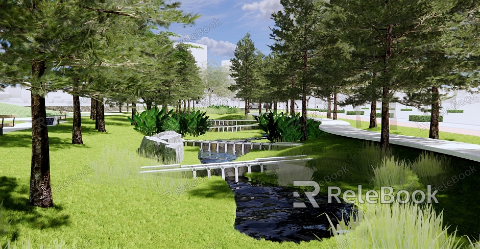 Modern Park Wetland Sports Park Landscape Rain Garden Creek River Landscape Aquatic Plants Sponge City model