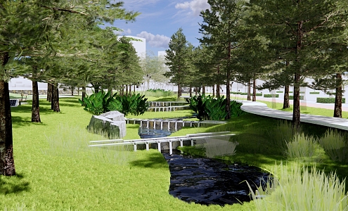 Modern Park Wetland Sports Park Landscape Rain Garden Creek River Landscape Aquatic Plants Sponge City 3d model