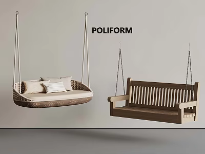 POLIFORM Hanging Seats Including Rattan Cushioned Design And Wooden Bench 3d model