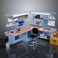 Blue Spacious Desk With Multiple Shelves Office Chair And Storage Boxes For Home Office